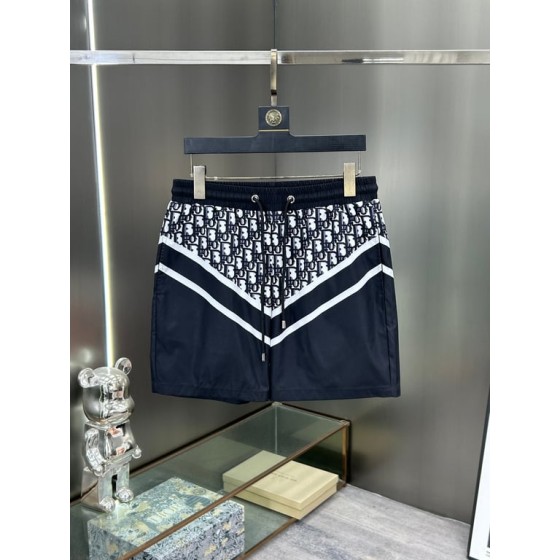 Dior Navy Blue Swim Shorts with Oblique Print and Chevron Detail